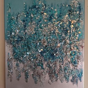 Set of 2 Resin Multi Media Artwork with Matching Pillow